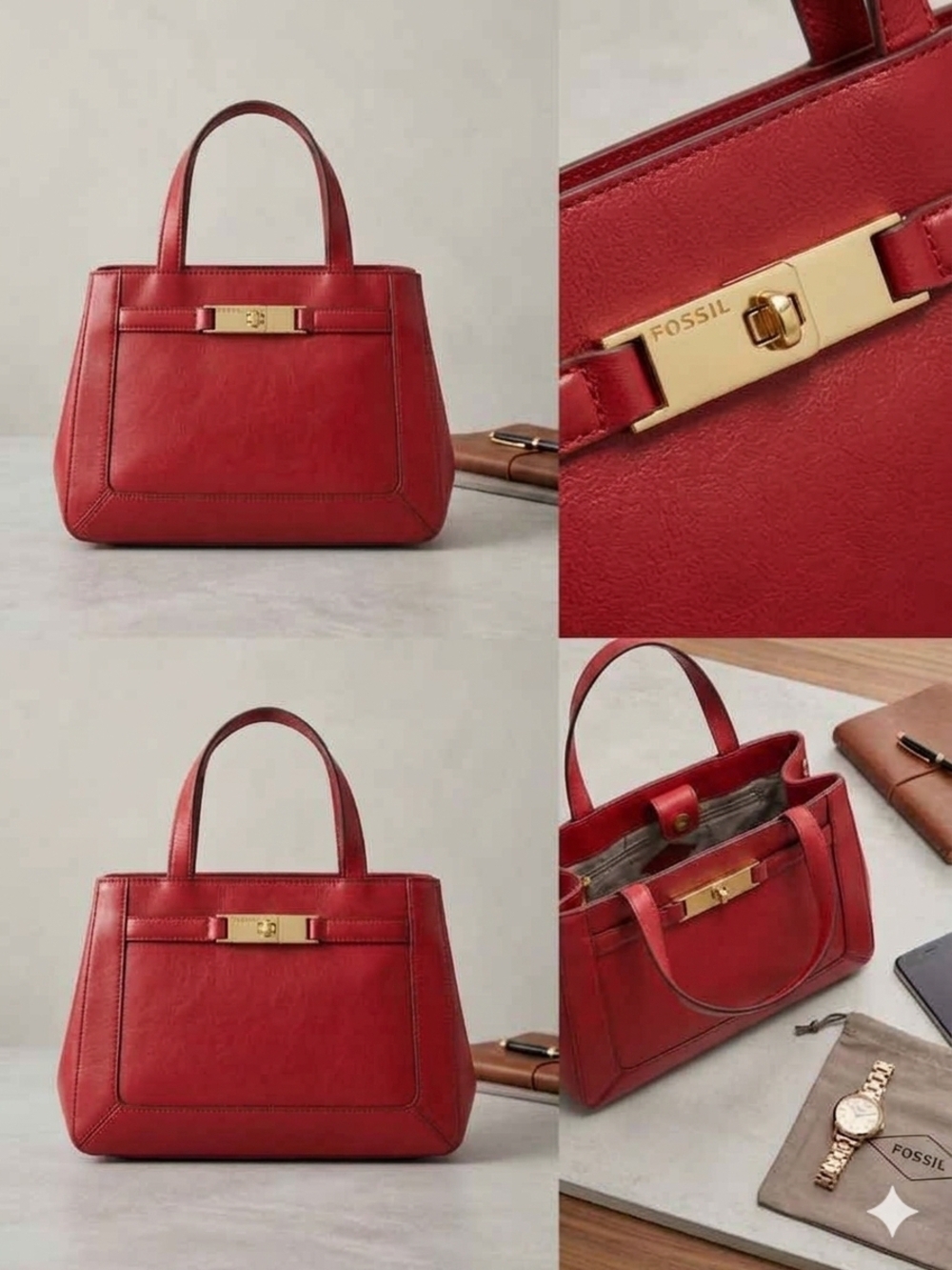 vintage Fossil red leather shoulder bag purse